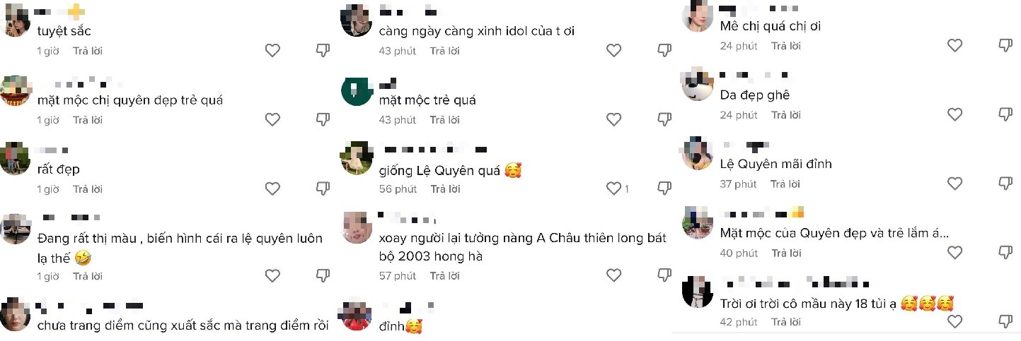 'Cơn mưa lời khen' mà cư dân mạng dành cho nhan sắc Lệ Quyên. Có thể thấy kể từ khi yêu Lâm Bảo Châu, nhan sắc của nữ ca sĩ càng ngày càng thăng hạng. 'Cơn mưa lời khen' mà cư dân mạng dành cho nhan sắc Lệ Quyên. Có thể thấy kể từ khi yêu Lâm Bảo Châu, nhan sắc của nữ ca sĩ càng ngày càng thăng hạng.