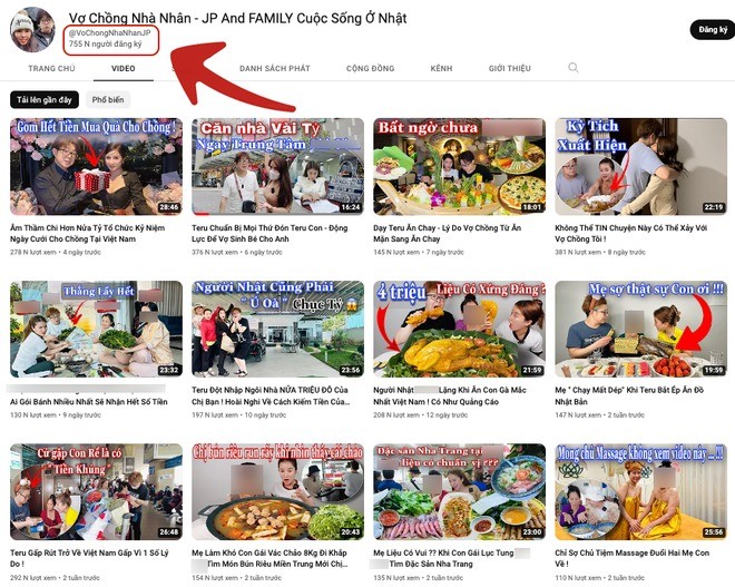 Ban đầu, kênh YouTube của Đức Nhân có 755 nghìn người đăng ký. Ảnh chụp màn hình