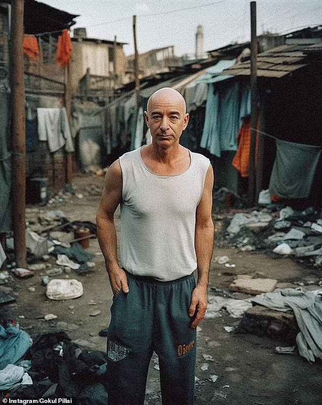 Tỷ phú Jeff Bezos, cựu Giám đốc điều hành Amazon và Blue Origin, có khối tài sản ròng tính đến tháng 4 là 125 tỷ USD, theo Forbes và là người giàu thứ 3 thế giới. Trong ảnh, ông mặc áo ba lỗ và quần thun, trái ngược hoàn toàn với vẻ ngoài sang trọng thường thấy.