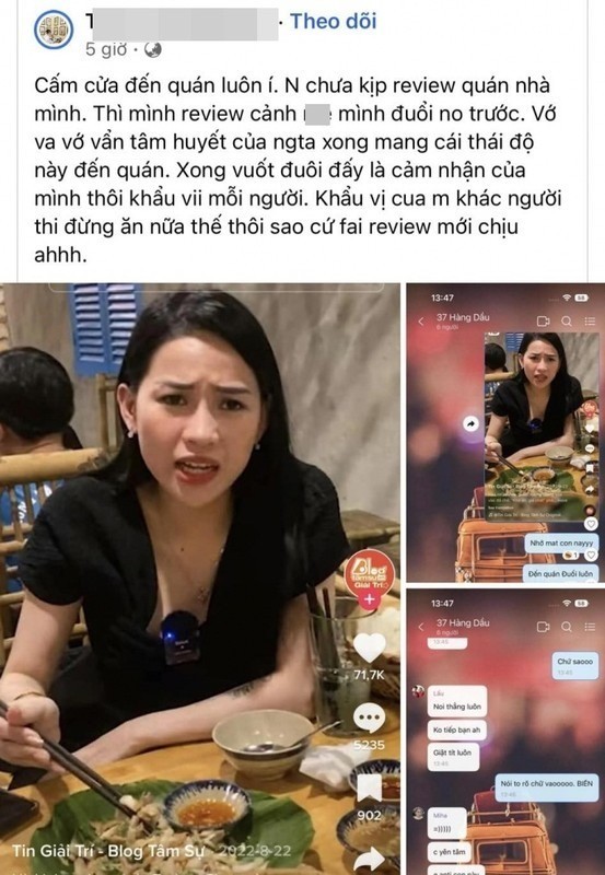 Võ Hà Linh bị quán ăn 'cấm cửa' vì thái độ review. Ảnh chụp màn hình