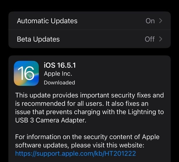 Cài đặt iOS 16.5.1 để bảo vệ iPhone của bạn khỏi các cuộc tấn công từ tin tặc. Ảnh: Mirror Cài đặt iOS 16.5.1 để bảo vệ iPhone của bạn khỏi các cuộc tấn công từ tin tặc. Ảnh: Mirror