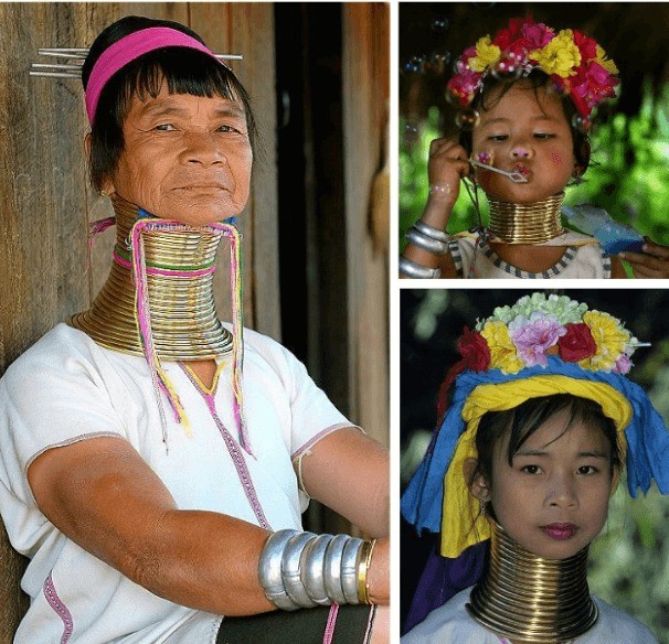 Phụ nữ Kayan đeo vòng để kéo cổ dài ra như hươu cao cổ. Cách làm đẹp này được xem là kỳ dị đối với thế giới bên ngoài. Ảnh: Internet