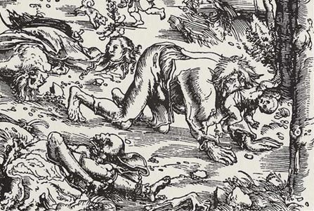 Tranh khắc gỗ về cuộc tấn công của người sói của Lucas Cranach the Elder, 1512 Tranh khắc gỗ về cuộc tấn công của người sói của Lucas Cranach the Elder, 1512