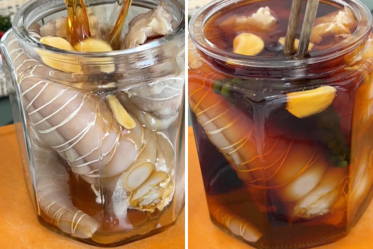 Bỏ tai heo vào hũ đã tiệt trùng sạch (phải tiệt trùng để món ăn không bị nhớt), rót nước mắm để nguội vào ngập. Đậy nắp, để vào nơi thoáng mát.