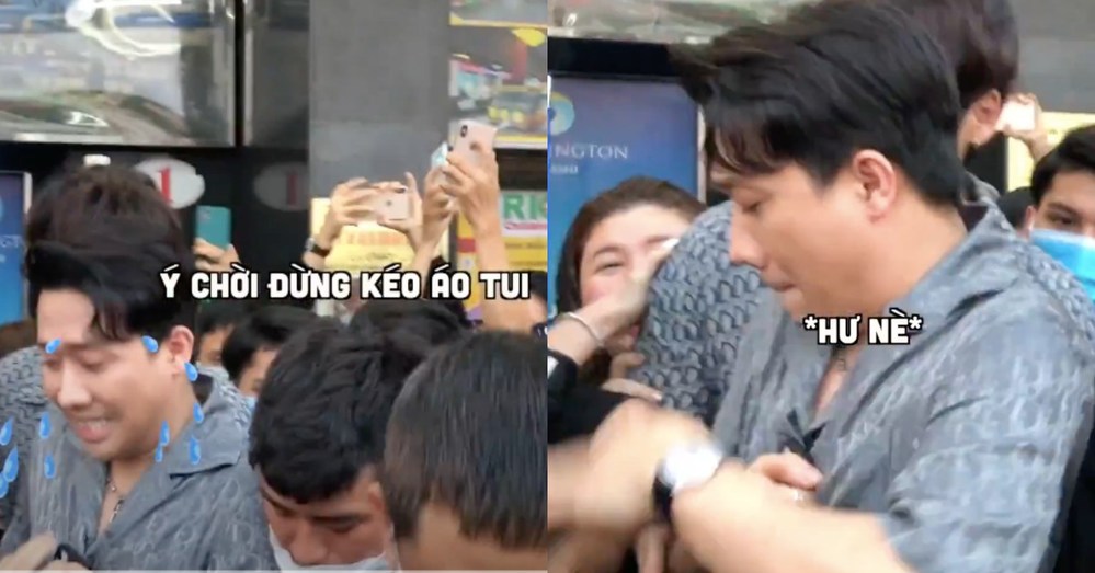 Trấn Thành 'đánh yêu' fan khi bị kéo áo mà Hari Won mua.