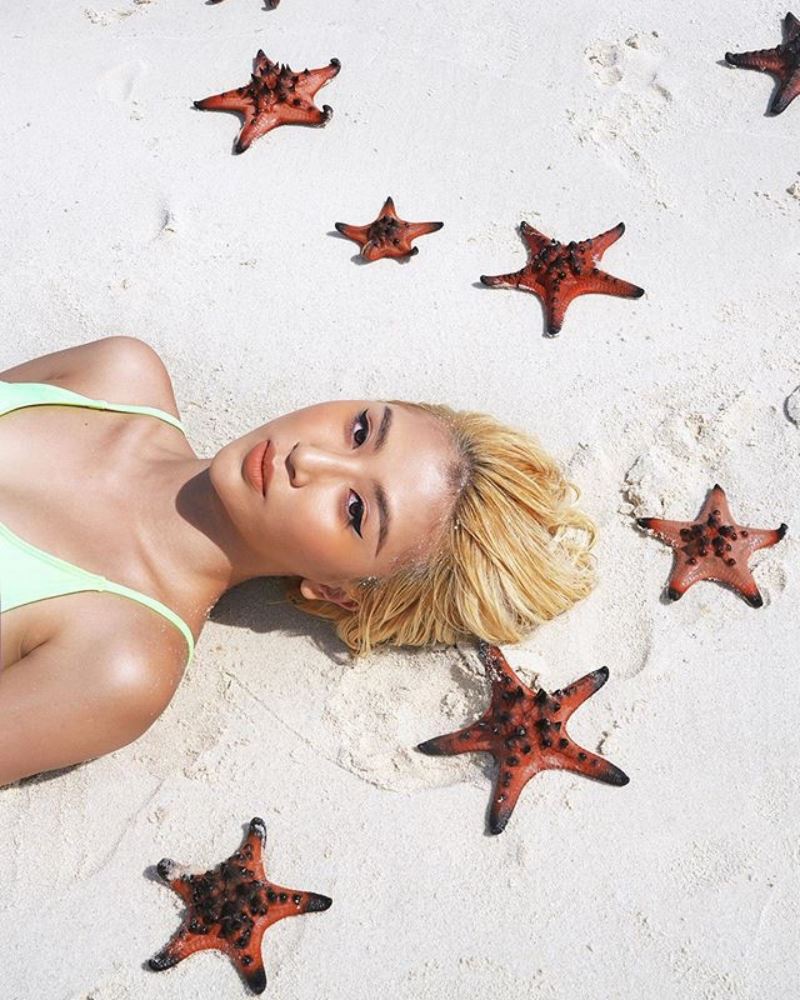 Quỳnh Anh Shyn chụp ảnh với sao biển