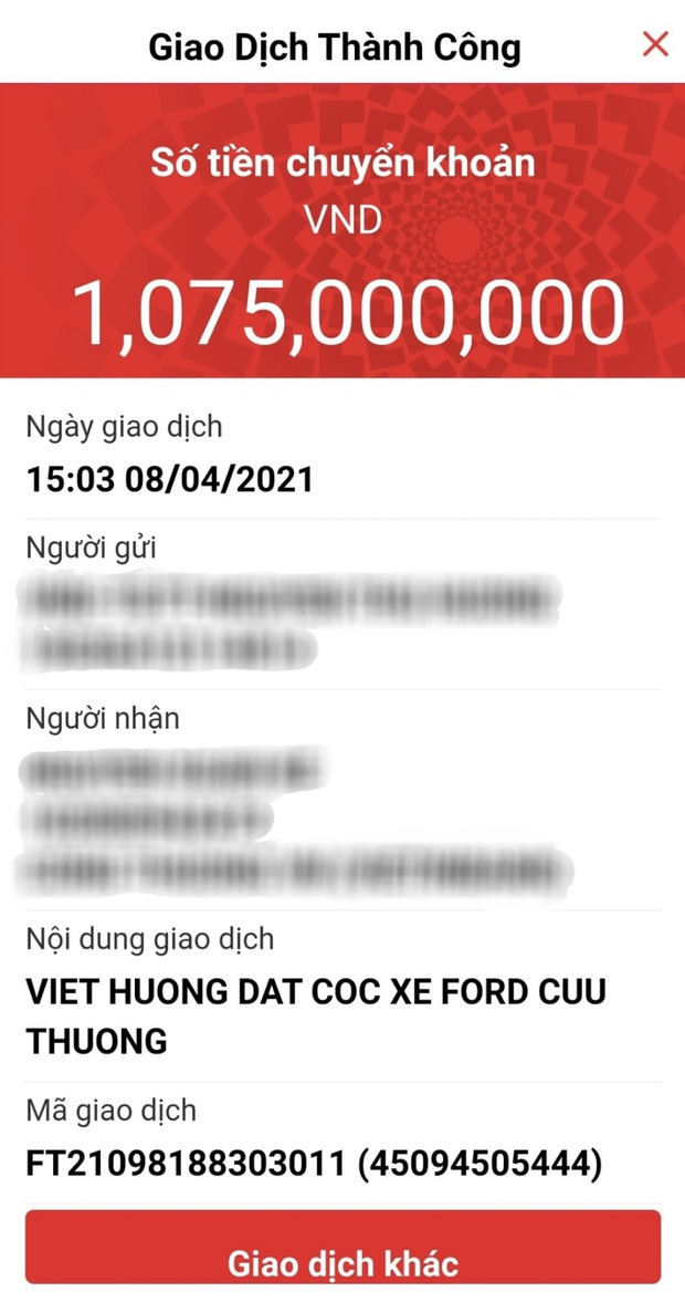 Việt Hương công khai ảnh chụp màn hình giao dịch thành công khi đặt cọc tiền mua xe cứu thương mới với con số hơn 1 tỷ đồng Việt Hương công khai ảnh chụp màn hình giao dịch thành công khi đặt cọc tiền mua xe cứu thương mới với con số hơn 1 tỷ đồng