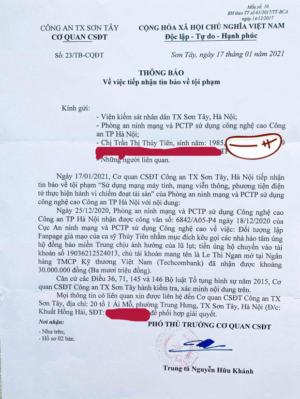 Thuỷ Tiên cho biết kẻ gian đã lấy được hơn 30 triệu đồng trong vụ giả mạo tài khoản kêu gọi ủng hộ miền Trung năm ngoái