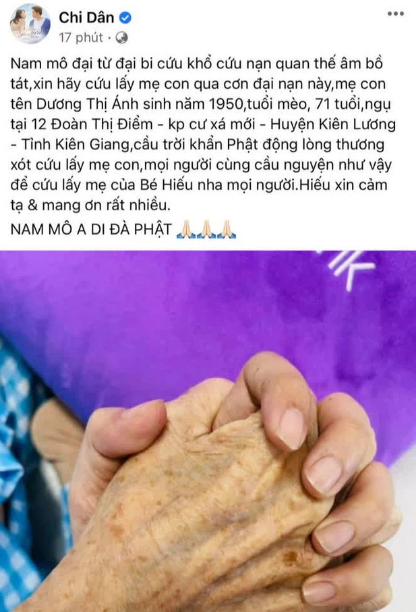 Dòng trang thái của Chi Dân về tình hình nguy kịch của mẹ. Dòng trang thái của Chi Dân về tình hình nguy kịch của mẹ.