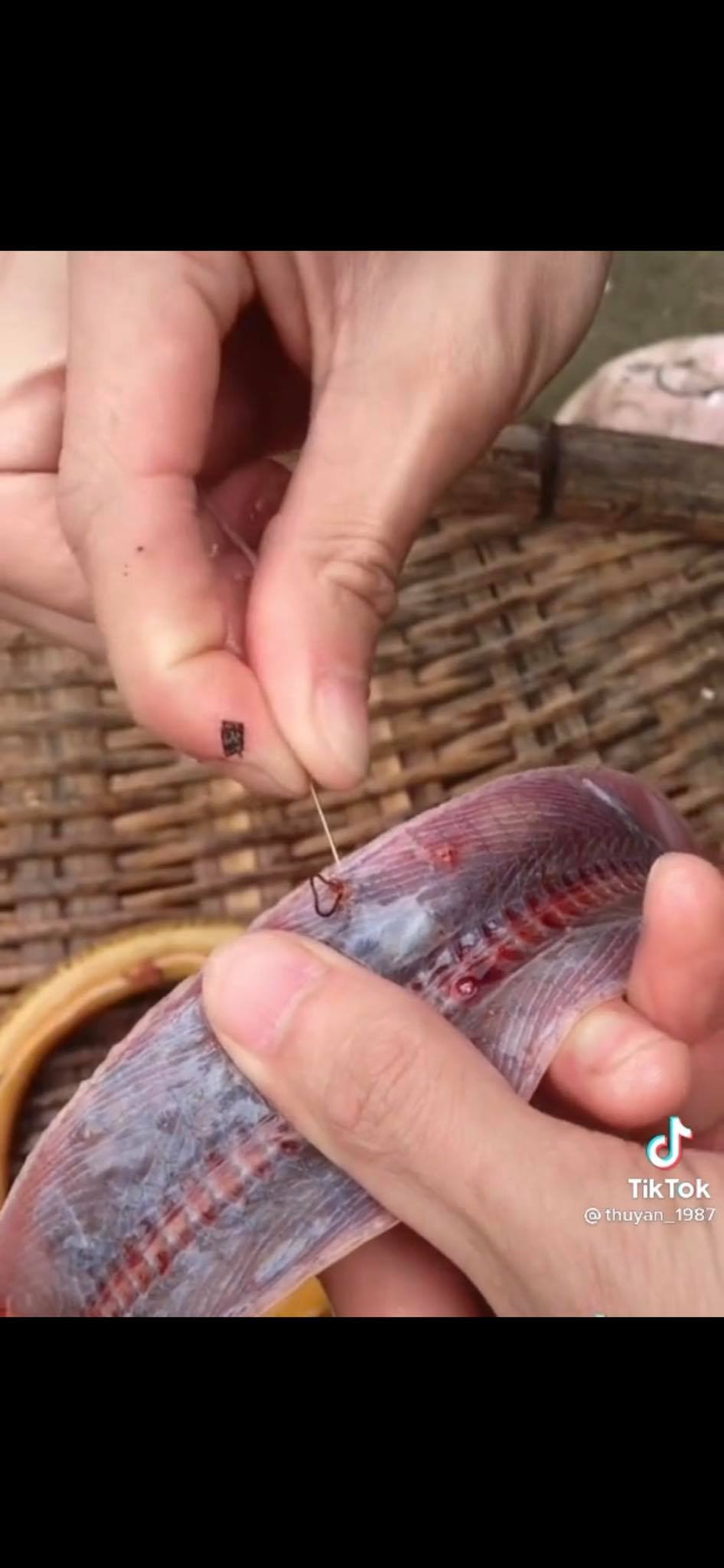 Đang chế biến con lươn, cô gái khiến dân mạng kinh hãi khi lôi ra 2 con sán đỏ dài ngoằng - Ảnh 2