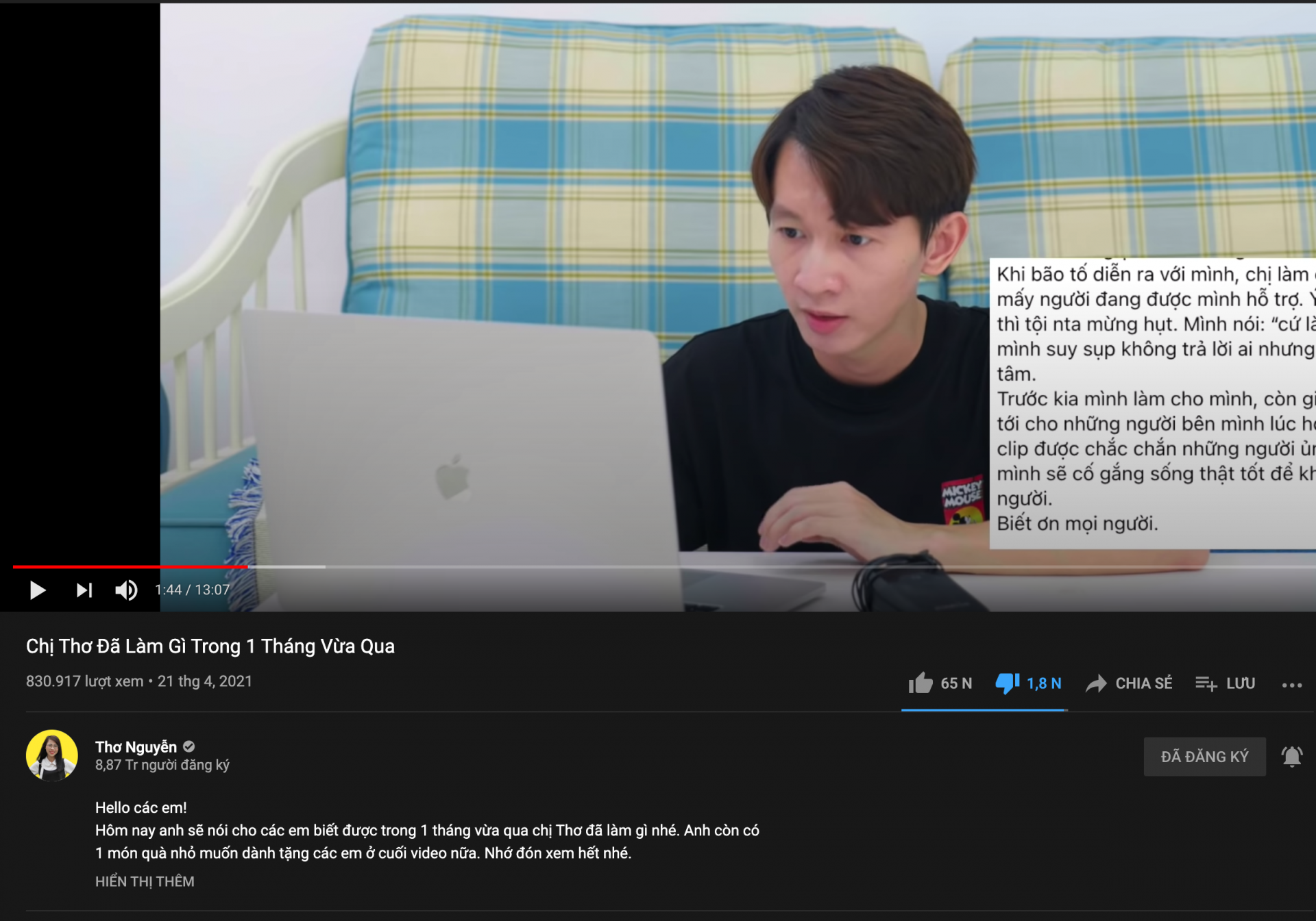 Những nội dung liên tục liên quan đến Thơ Nguyễn được lồng ghép vào video