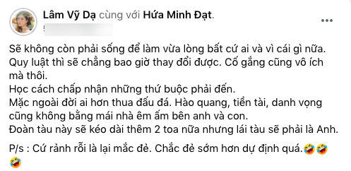 Lâm Vỹ Dạ chia sẻ dòng tâm sự khiến nhiều khán giả và đồng nghiệp chú ý. Lâm Vỹ Dạ chia sẻ dòng tâm sự khiến nhiều khán giả và đồng nghiệp chú ý.
