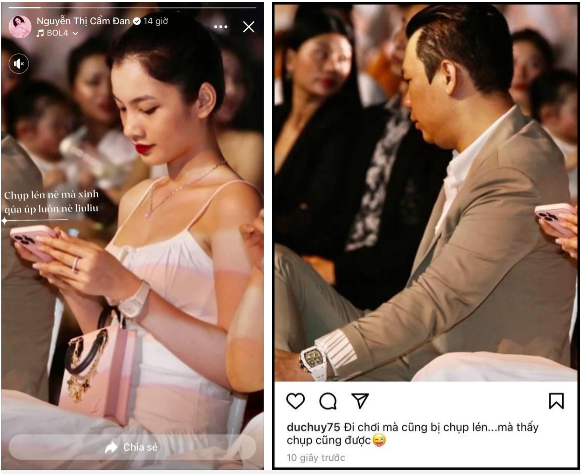 Cẩm Đan và đại gia Đức Huy cắt phăng đối phương khỏi khung hình Cẩm Đan và đại gia Đức Huy cắt phăng đối phương khỏi khung hình