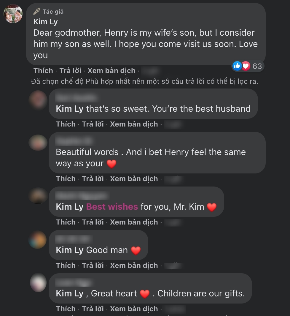 Dòng bình luận ngọt ngào của Kim Lý dành cho cậu bé. (Ảnh chụp màn hình)