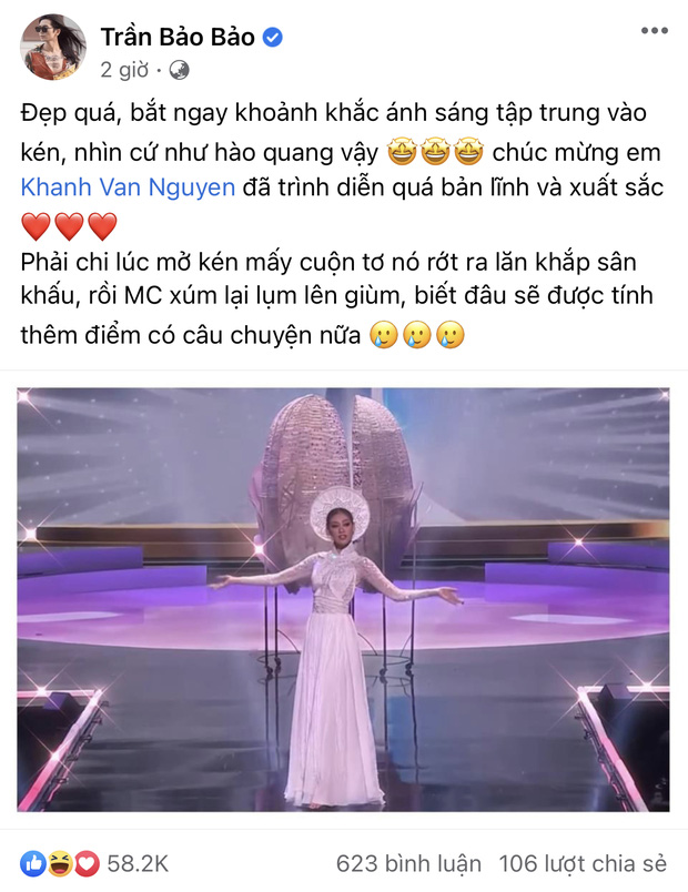 Bình luận hài hước của BB Trần về màn trình diễn quốc phục của Khánh Vân