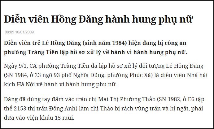 Hồng Đăng bị khui lại vụ hành hung phụ nữ khi lên tiếng bênh vực Phạm Anh Khoa. Ảnh: Internet Hồng Đăng bị khui lại vụ hành hung phụ nữ khi lên tiếng bênh vực Phạm Anh Khoa. Ảnh: Internet