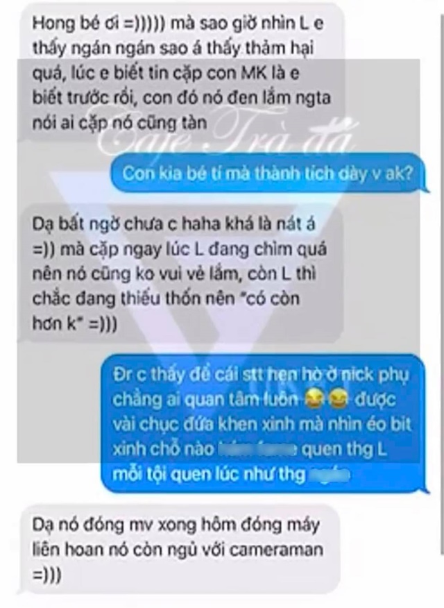 Đoạn tin nhắn được cho của Cindy Lư Bảo Ngọc nói chuyện cùng bạn mình và có những lời không hay dành cho chồng cũ Hoài Lâm. Ảnh: Facebook Đoạn tin nhắn được cho của Cindy Lư Bảo Ngọc nói chuyện cùng bạn mình và có những lời không hay dành cho chồng cũ Hoài Lâm. Ảnh: Facebook