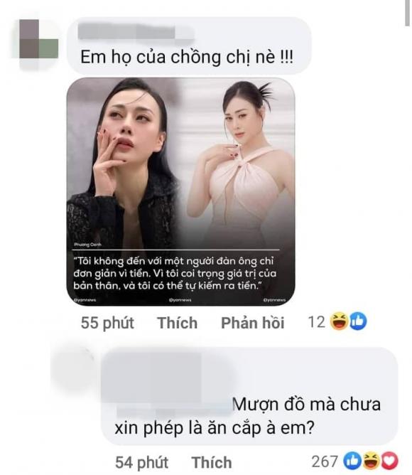 Vợ Shark Bình có phản ứng gây chú ý khi một netizen bình luận kém duyên liên quan đến nữ diễn viên Phương Oanh. Ảnh: Facebook Vợ Shark Bình có phản ứng gây chú ý khi một netizen bình luận kém duyên liên quan đến nữ diễn viên Phương Oanh. Ảnh: Facebook