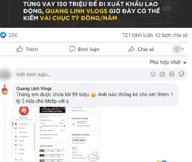 Về doanh thu của Quang Linh Vlogs có khá nhiều đồn đoán, nhưng đa phần dân tình đều ngưỡng mộ và cảm phục tấm lòng lương thiện và những hoạt động ý nghĩa của chàng trai xứ Nghệ tại Angola. Ảnh chụp màn hình Về doanh thu của Quang Linh Vlogs có khá nhiều đồn đoán, nhưng đa phần dân tình đều ngưỡng mộ và cảm phục tấm lòng lương thiện và những hoạt động ý nghĩa của chàng trai xứ Nghệ tại Angola. Ảnh chụp màn hình