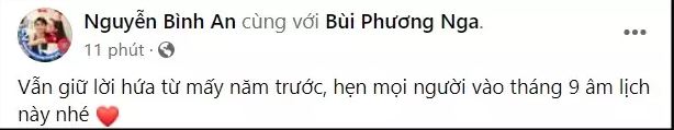 Bình An đăng tải ảnh cưới với Á hậu Phương Nga. Ảnh: Facebook