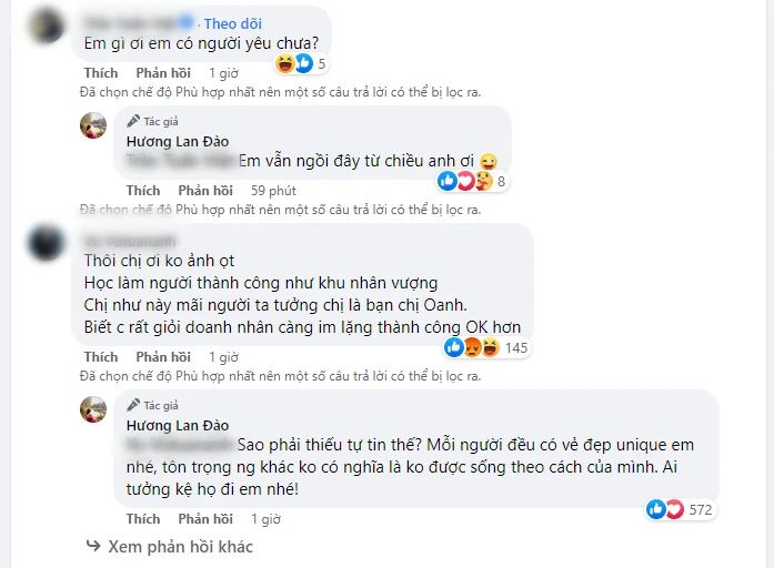Vợ Shark Bình không ngần ngại đáp trả dòng bình luận của netizen. Ảnh: Facebook Vợ Shark Bình không ngần ngại đáp trả dòng bình luận của netizen. Ảnh: Facebook