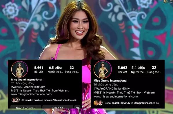 Sau khi Đoàn Thiên Ân trượt khỏi TOP 10 của Miss Grand International, lượng follow trên trang chính thức của cuộc thi bị tụt giảm. Ảnh: Internet Sau khi Đoàn Thiên Ân trượt khỏi TOP 10 của Miss Grand International, lượng follow trên trang chính thức của cuộc thi bị tụt giảm. Ảnh: Internet