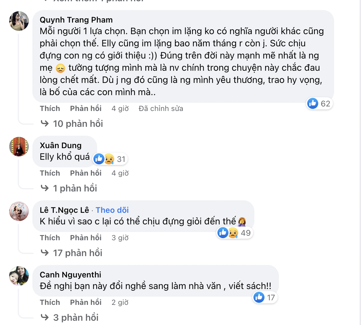 Nhiều CDM đã lên tiếng ủng hộ và động viên Elly Trần giữa ồn ào. Ảnh: Facebook
