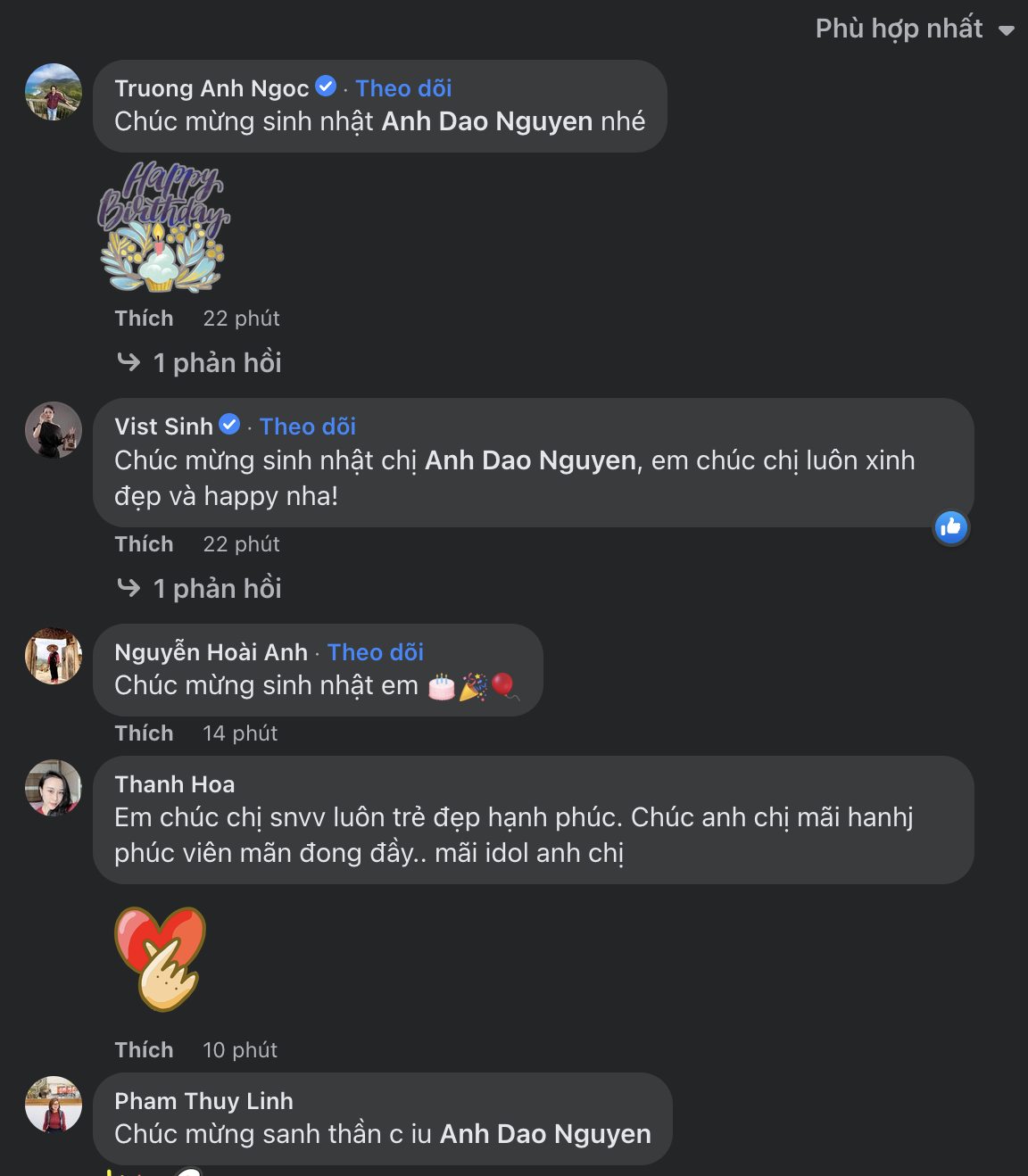 Nhiều người hâm mộ cũng như người thân thiết đã gửi lời chúc mừng sinh nhật đến bà xã của Hồng Đăng. Ảnh: Facebook