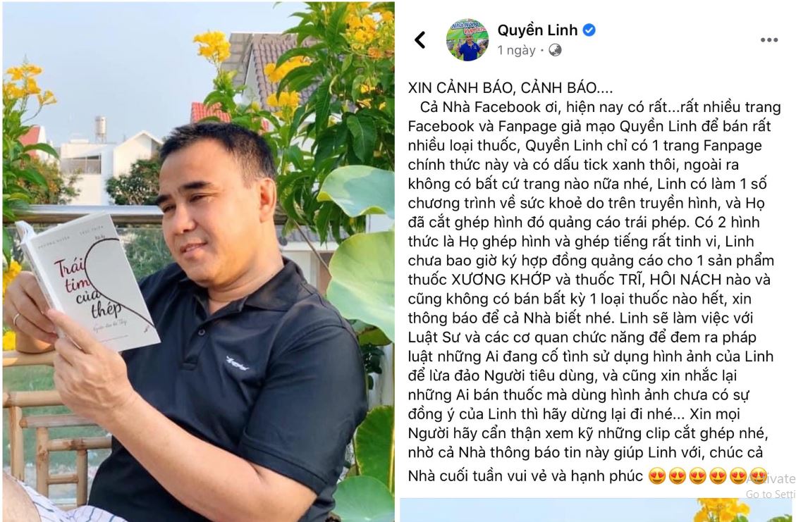 MC Quyền Linh nhiều lần lên tiếng bức xúc. Ảnh: Facebook