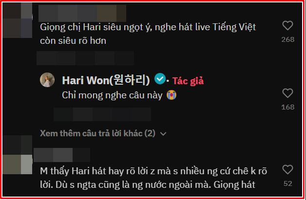 Nhiều khán giả dành lời khen cho Hari Won. Ảnh chụp màn hình Nhiều khán giả dành lời khen cho Hari Won. Ảnh chụp màn hình