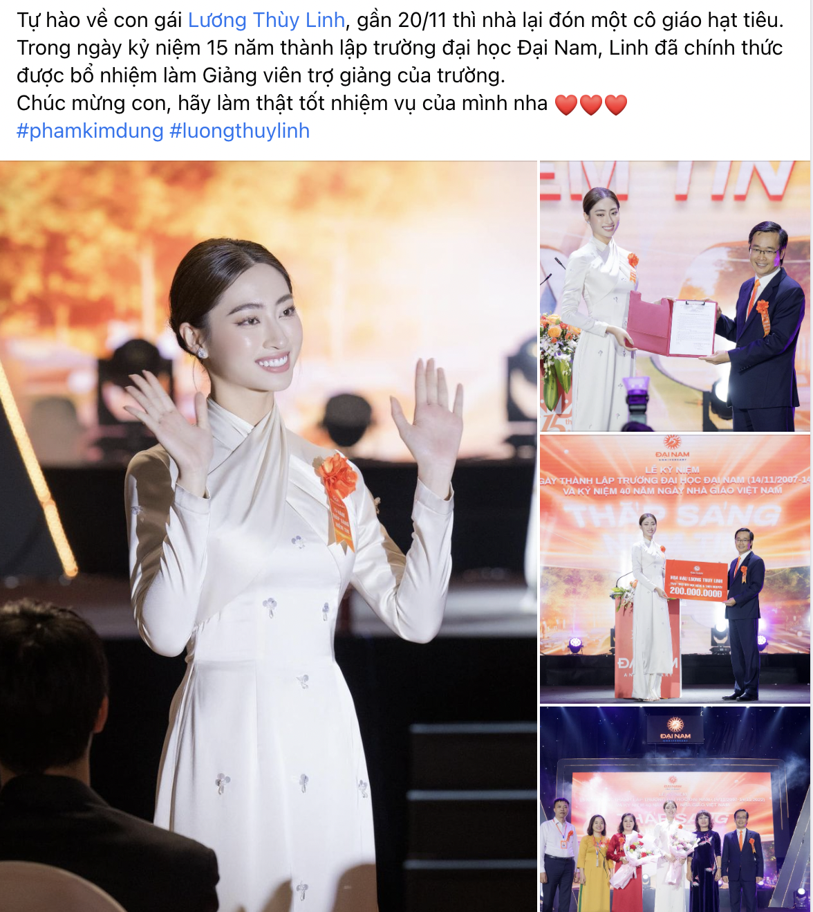 Bà Phạm Kim Dung mới đây đã có những chia sẻ đáng chú ý về 'con cưng' Lương Thùy Linh. Ảnh: Facebook