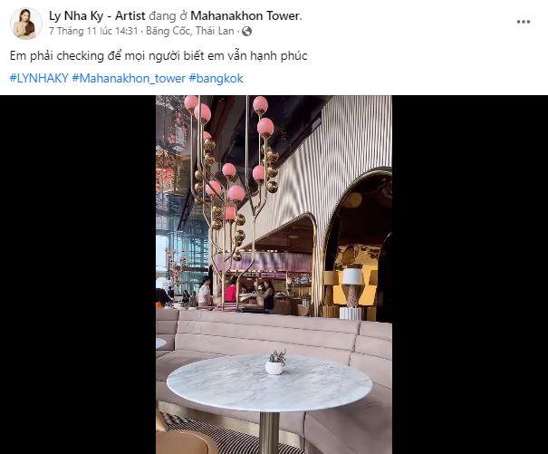 Lý Nhã Kỳ liên tục đăng tải hình ảnh check-in để chứng minh mình vẫn ổn. Ảnh: Facebook Lý Nhã Kỳ liên tục đăng tải hình ảnh check-in để chứng minh mình vẫn ổn. Ảnh: Facebook