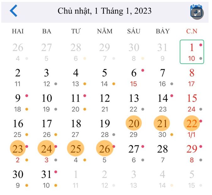 Chi tiết lịch nghỉ Tết Nguyên đán 2023. Chi tiết lịch nghỉ Tết Nguyên đán 2023.