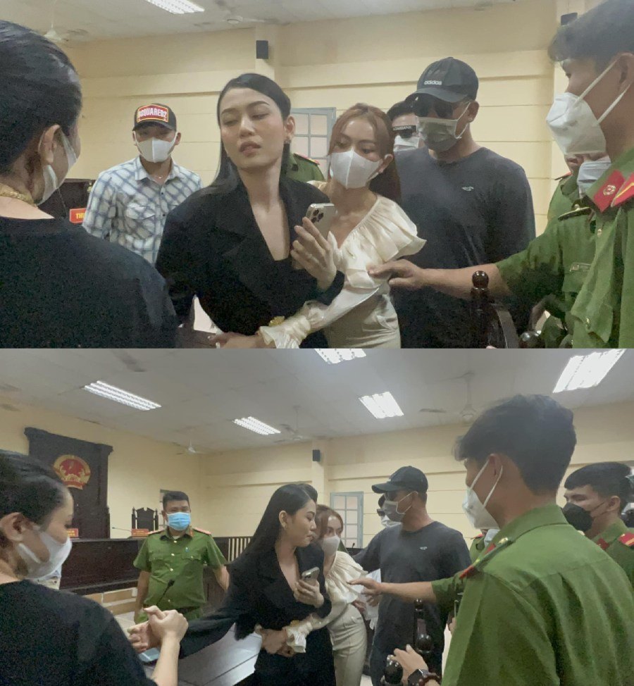 Hình ảnh trước đó của Trang Nemo (áo trắng) tại phiên tòa. Ảnh: Internet