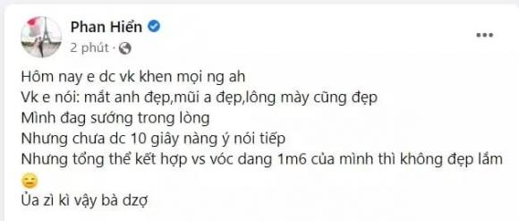 Phan Hiển tái mặt khi bị bà xã quay xe chê bai về ngoại hình. Ảnh: Facebook Phan Hiển tái mặt khi bị bà xã quay xe chê bai về ngoại hình. Ảnh: Facebook