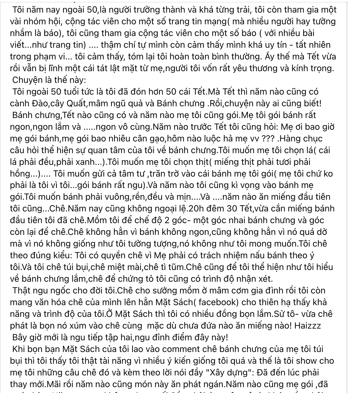 Một phần bài đăng của NS Xuân Bắc. Ảnh: Facebook