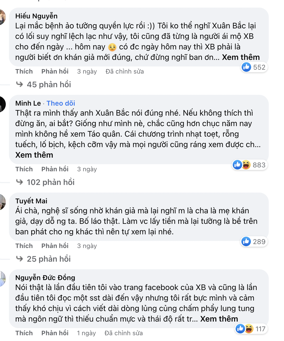 Bài đăng của Xuân Bắc nhận về nhiều ý kiến trái chiều. Ảnh: Facebook