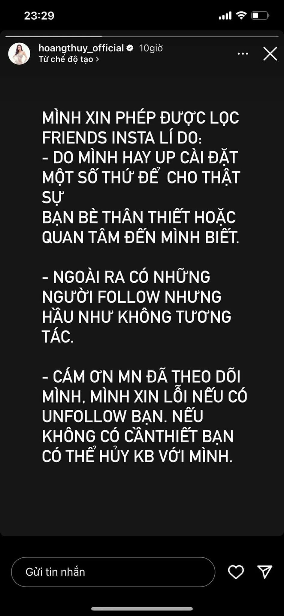 Á hậu Hoàng Thùy mở ‘đại hội hủy kết bạn’ trên MXH khiến CDM xôn xao 1 Á hậu Hoàng Thùy mở ‘đại hội hủy kết bạn’ trên MXH khiến CDM xôn xao 1
