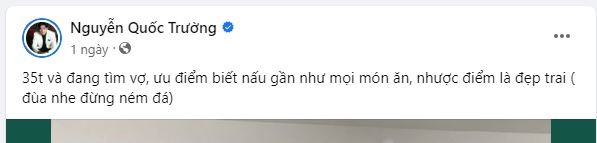 Quốc Trường thả thính trên trang cá nhân và nhanh chóng nhận được sự chú ý của dân tình. Ảnh: Facebook