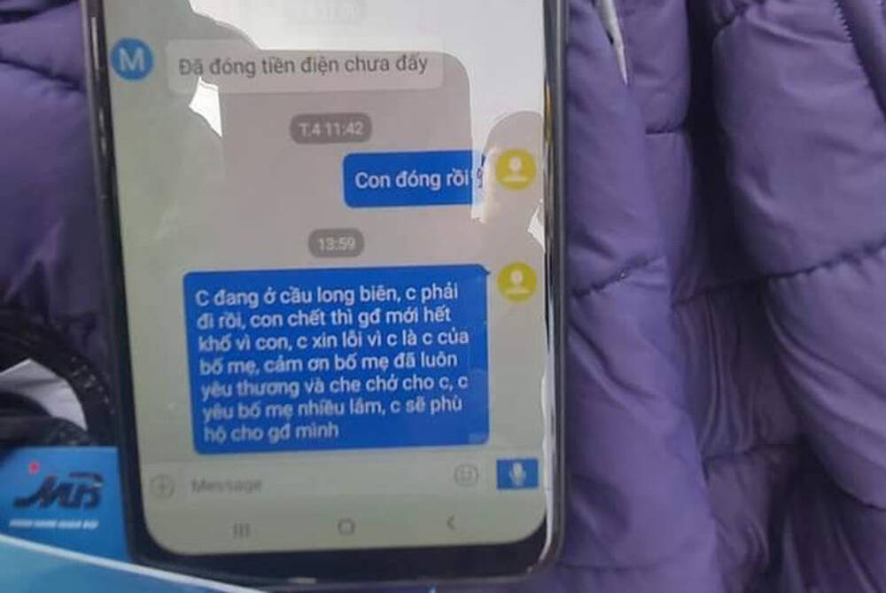 Dòng tin nhắn cuối cùng của nam thanh niên gửi cho bố mẹ. Ảnh: Internet