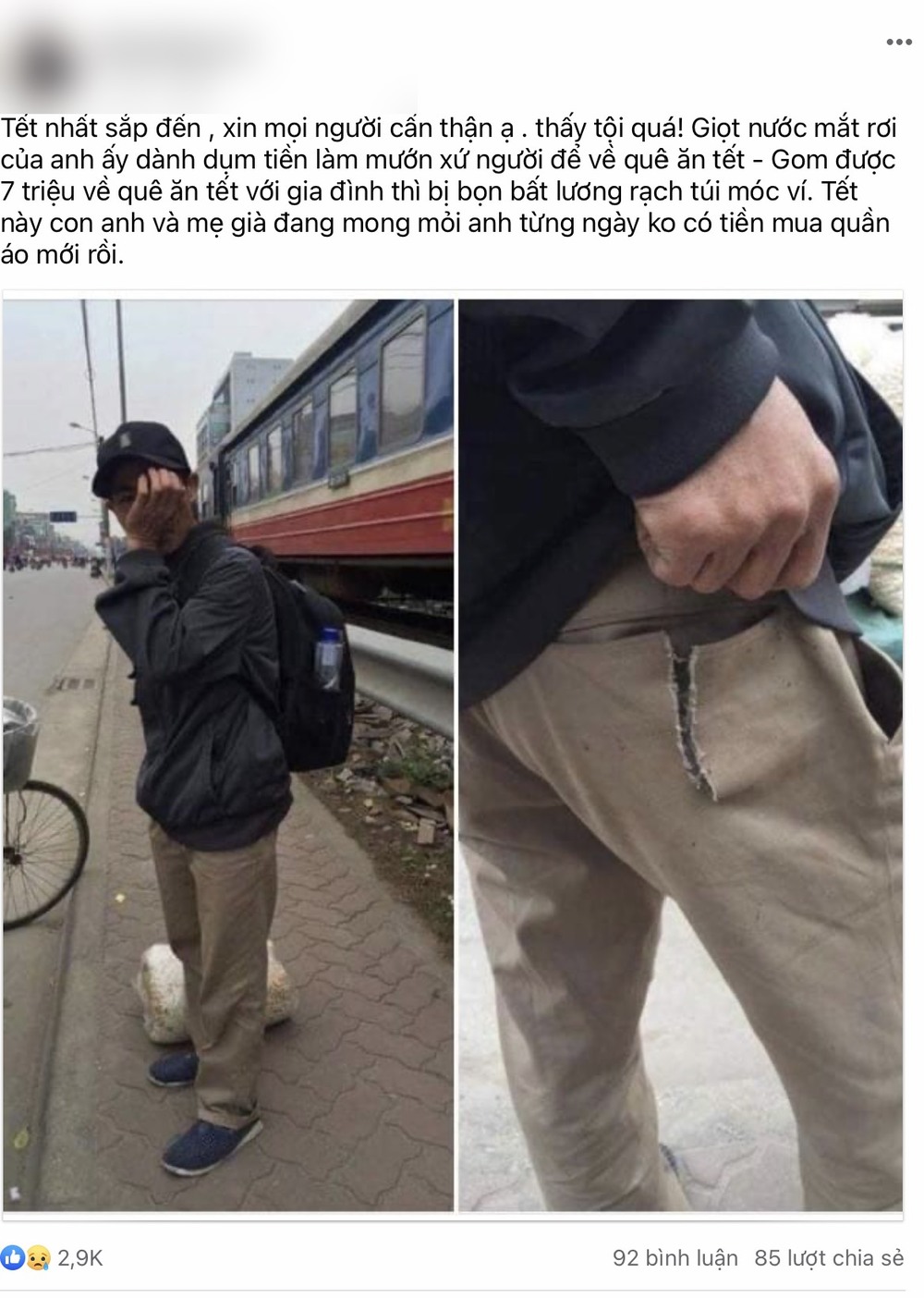 Bị kẻ gian rạch túi, người đàn ông thất thểu vì mất toàn bộ số tiền về quê ăn Tết  - Ảnh 1