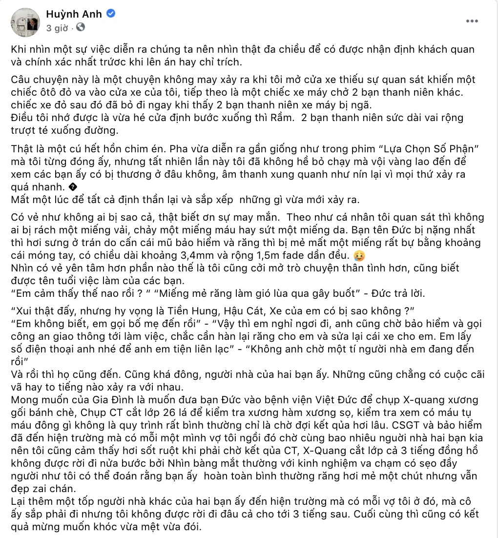 Huỳnh Anh cũng đã lên tiếng về vụ việc. Ảnh chụp màn hình.