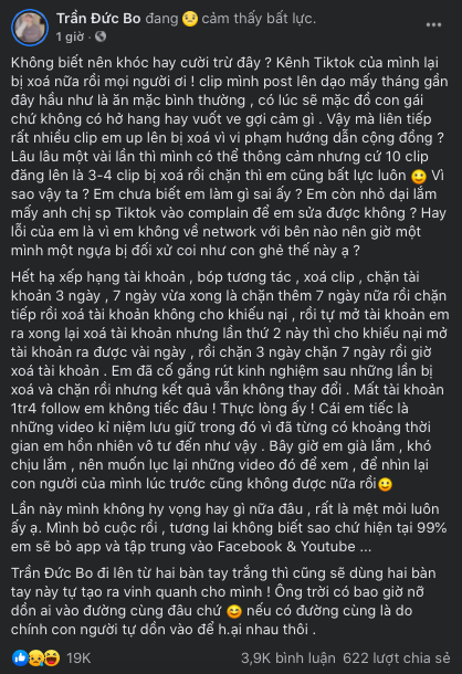 Mất cả tài khoản Tiktok lẫn Facebook, Trần Đức Bo lên tiếng đầy ẩn ý trong khi dân mạng lại hả hê ăn mừng - Ảnh 2 Mất cả tài khoản Tiktok lẫn Facebook, Trần Đức Bo lên tiếng đầy ẩn ý trong khi dân mạng lại hả hê ăn mừng - Ảnh 2