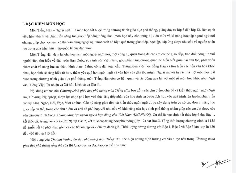 Văn bản của Bộ GD&ĐT về việc thí điểm học tiếng Hàn và tiếng Đức. Ảnh: Internet