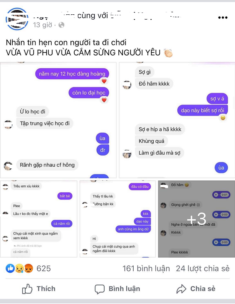 Đoạn tin nhắn tố cáo chàng bạn trai lăng nhăng. Ảnh: Internet