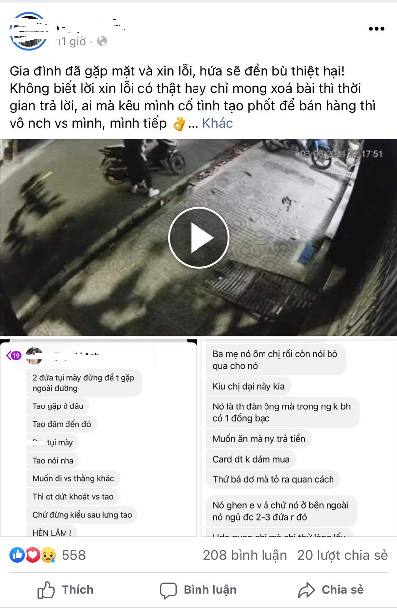 Dòng trạng thái của cô bạn gái N.T cập nhật những diễn biến mới nhất về sự việc. Ảnh chụp màn hình