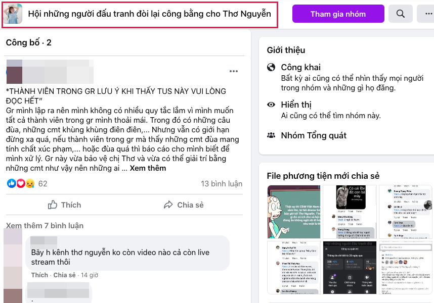 Một trong những hội nhóm bảo vệ Thơ Nguyễn trên MXH. Ảnh: Internet Một trong những hội nhóm bảo vệ Thơ Nguyễn trên MXH. Ảnh: Internet