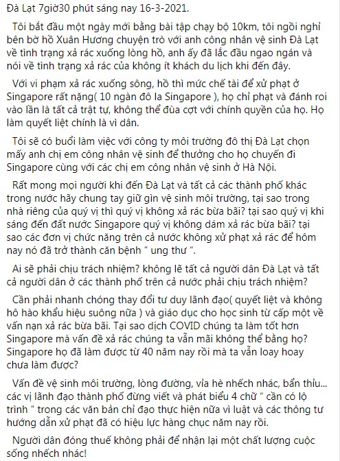 Bài đăng của ông Đoàn Ngọc Hải trên trang cá nhân. Ảnh chụp màn hình Bài đăng của ông Đoàn Ngọc Hải trên trang cá nhân. Ảnh chụp màn hình