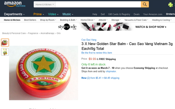 Cao sao vàng còn được định giá 3 hộp 10 USD trên Amazon. Ảnh: Internet Cao sao vàng còn được định giá 3 hộp 10 USD trên Amazon. Ảnh: Internet