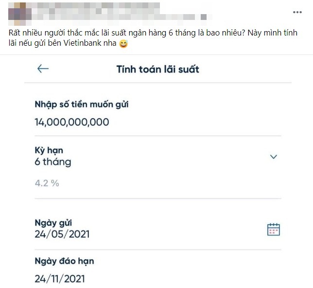 Thậm chí có người còn làm phép tính xem số tiền 14 tỷ đồng kia nếu gửi ngân hàng sẽ được bao nhiêu tiền lãi suất. Ảnh chụp màn hình Thậm chí có người còn làm phép tính xem số tiền 14 tỷ đồng kia nếu gửi ngân hàng sẽ được bao nhiêu tiền lãi suất. Ảnh chụp màn hình
